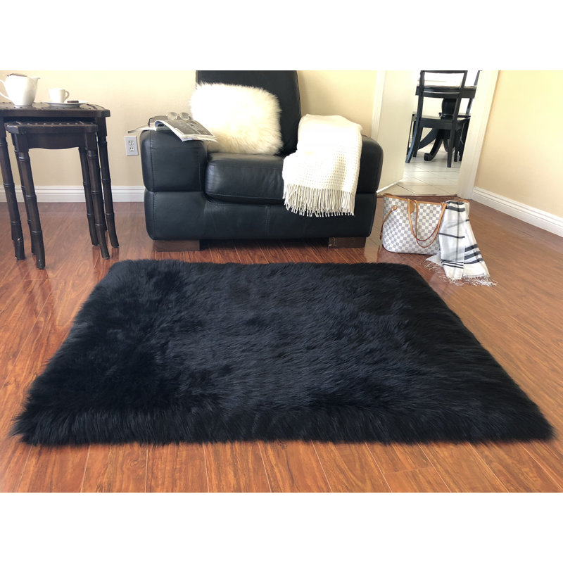 Union Rustic Whisnant Faux Sheepskin Black Rug & Reviews Wayfair